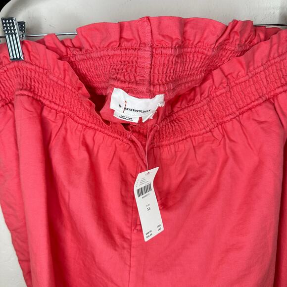 NWT by Anthropologie Linen Double Waistband Coral Contrast Stitch Shorts XL - Picture 6 of 15